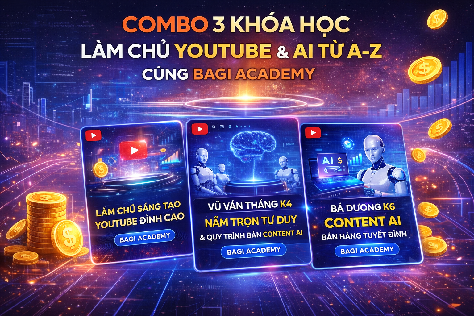 Combo 3 Khóa Học Làm Chủ Youtube & AI Từ A - Z Cùng Bagi Academy